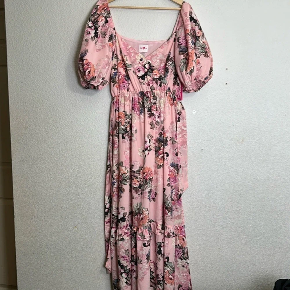 Buddy Love Cottagecore Puff Sleeve Pink Floral Maxi Long Dress Size Small NWT - Picture 2 of 12